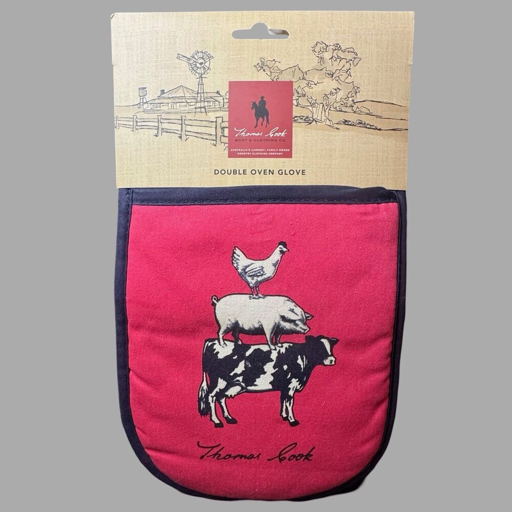 Thomas Cook Farm Friends Double Oven Mitt Australian Farmhouse Cow Pig Chicken